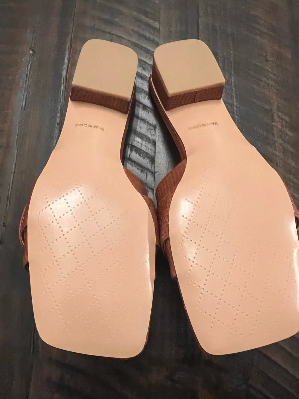 NEW Textured Woven Buckle Slide| Women’s Size 9.5 | Cognac Brown Block Heel